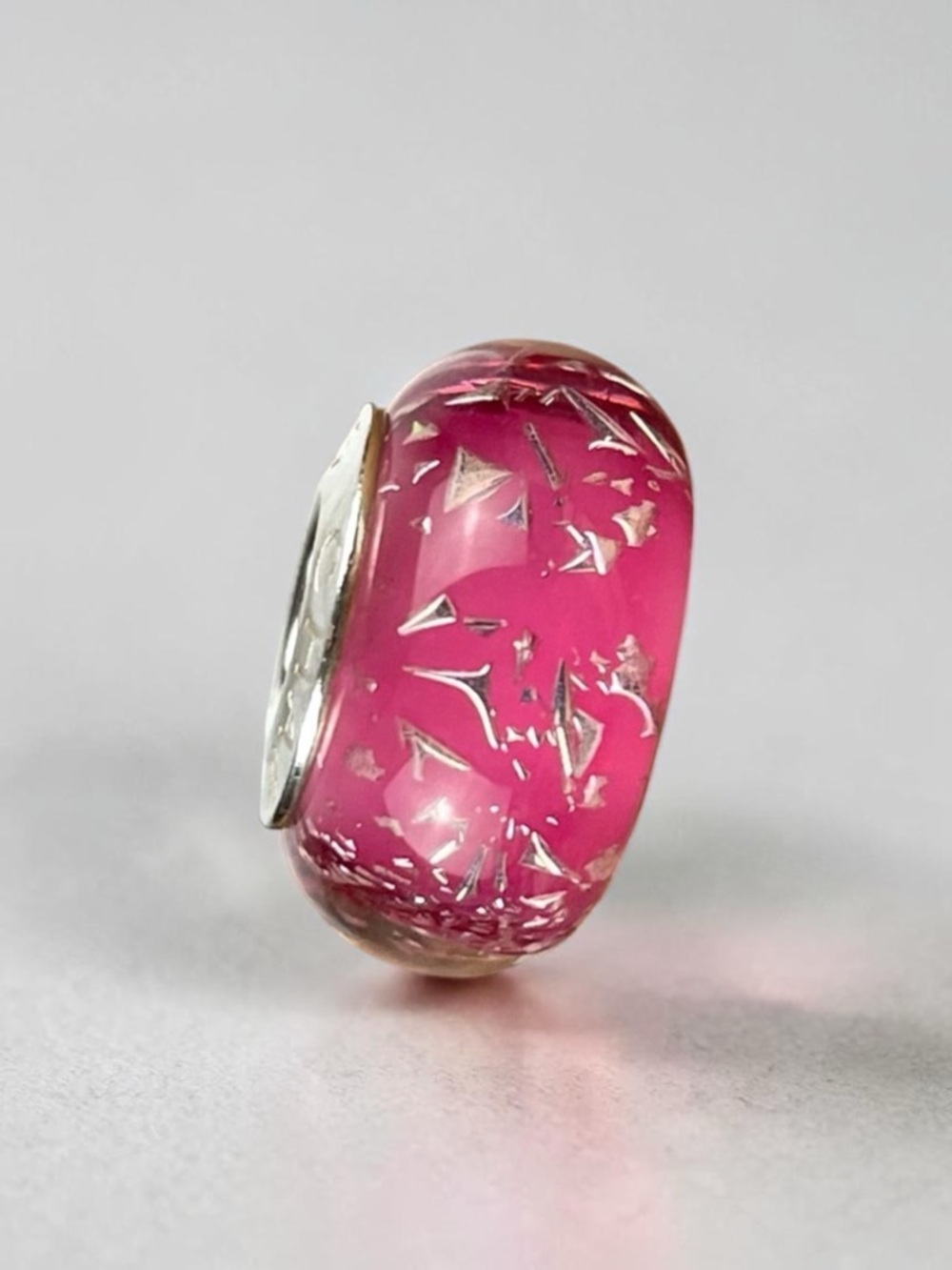 Chamilia Glitter Collection Pink Silver Murano Glass Inclusions Charm Bead NEW